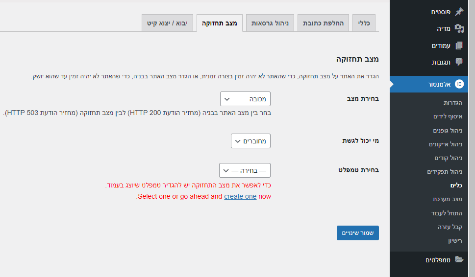 מצב תחזוקה באתר