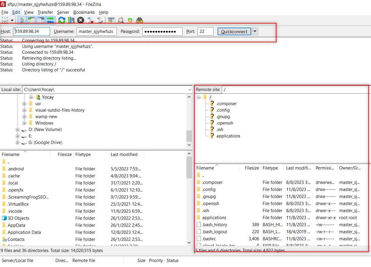 חיבור SFPT בקלאודוויז עם Filezilla