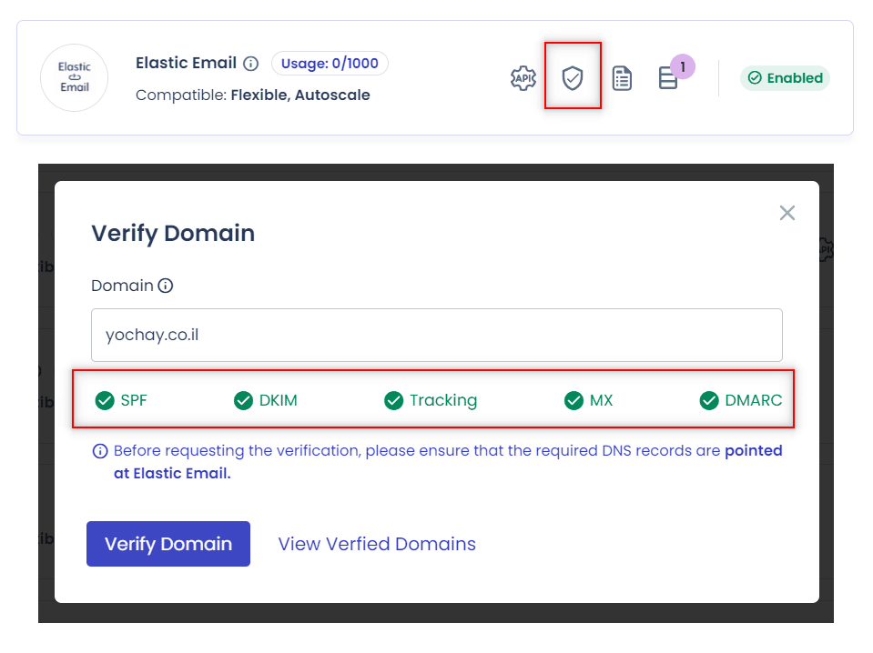 אימות Elastic Email לדומיין